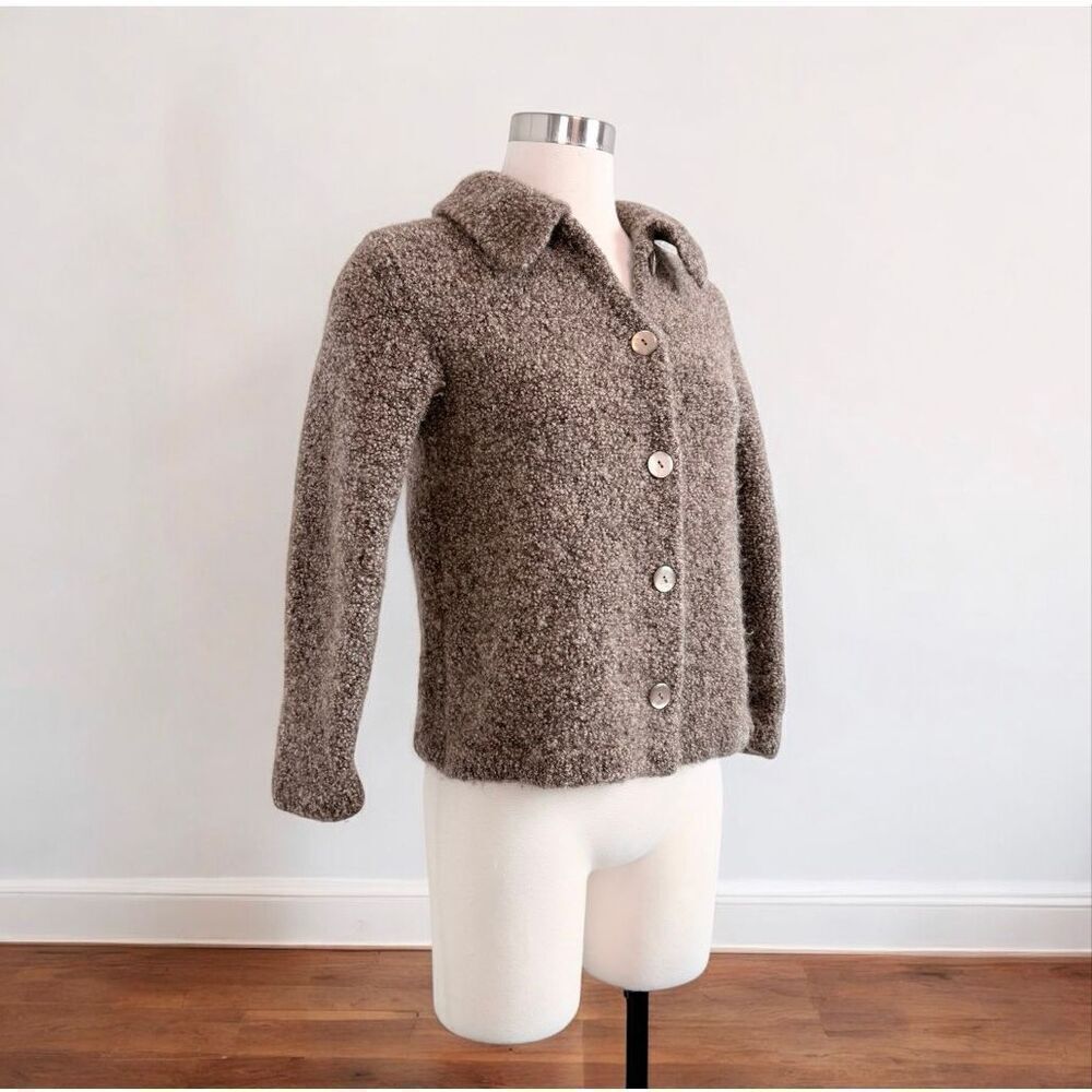 Talbots Brown Wool Cardigan Sweater Grandpa Tan Petite Collared Boucle Small